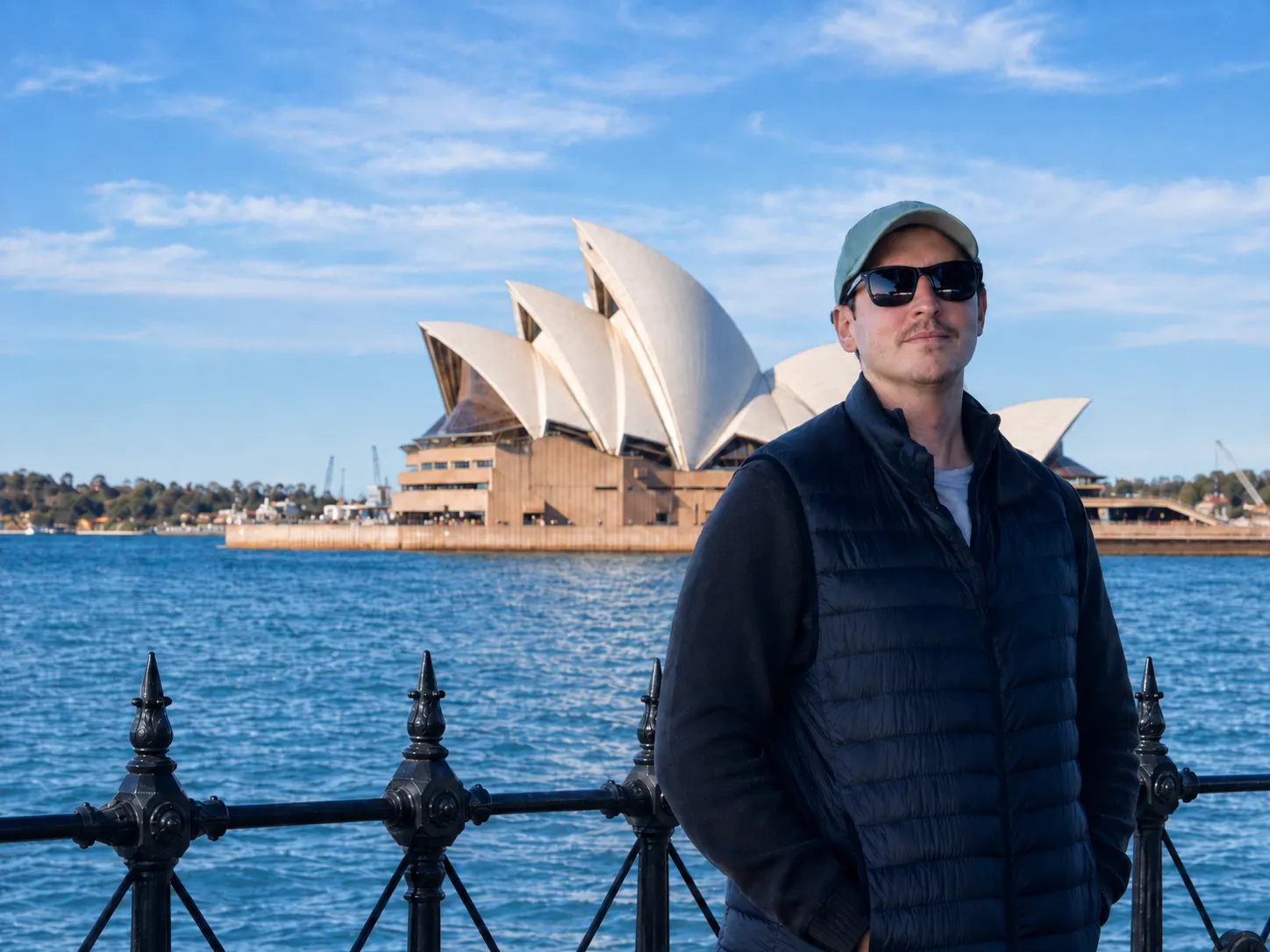 Al Hynes by Sydney Harbour with the Sydney Opera House behind him